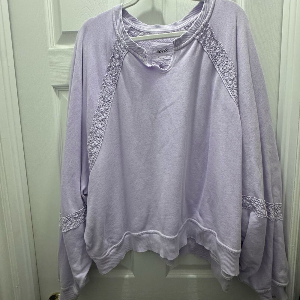 Aerie Lavender Lace-Accent Sweatshirt
